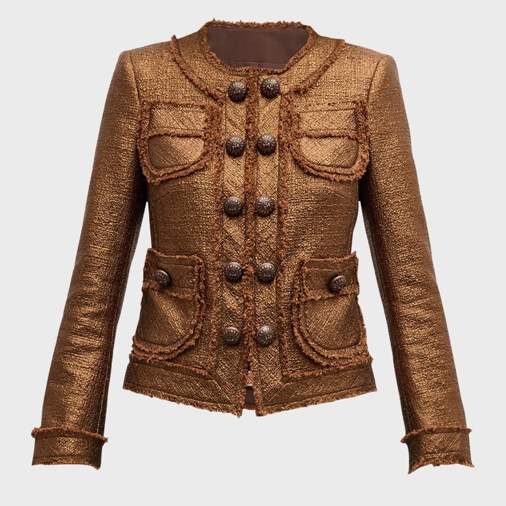 Maison Common Women's Metallic Bronze Tweed Button-Front Jacket